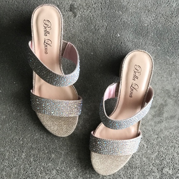 Gold Party Rhinestone Mule Slide low 2.5” Heel - Picture 4 of 8